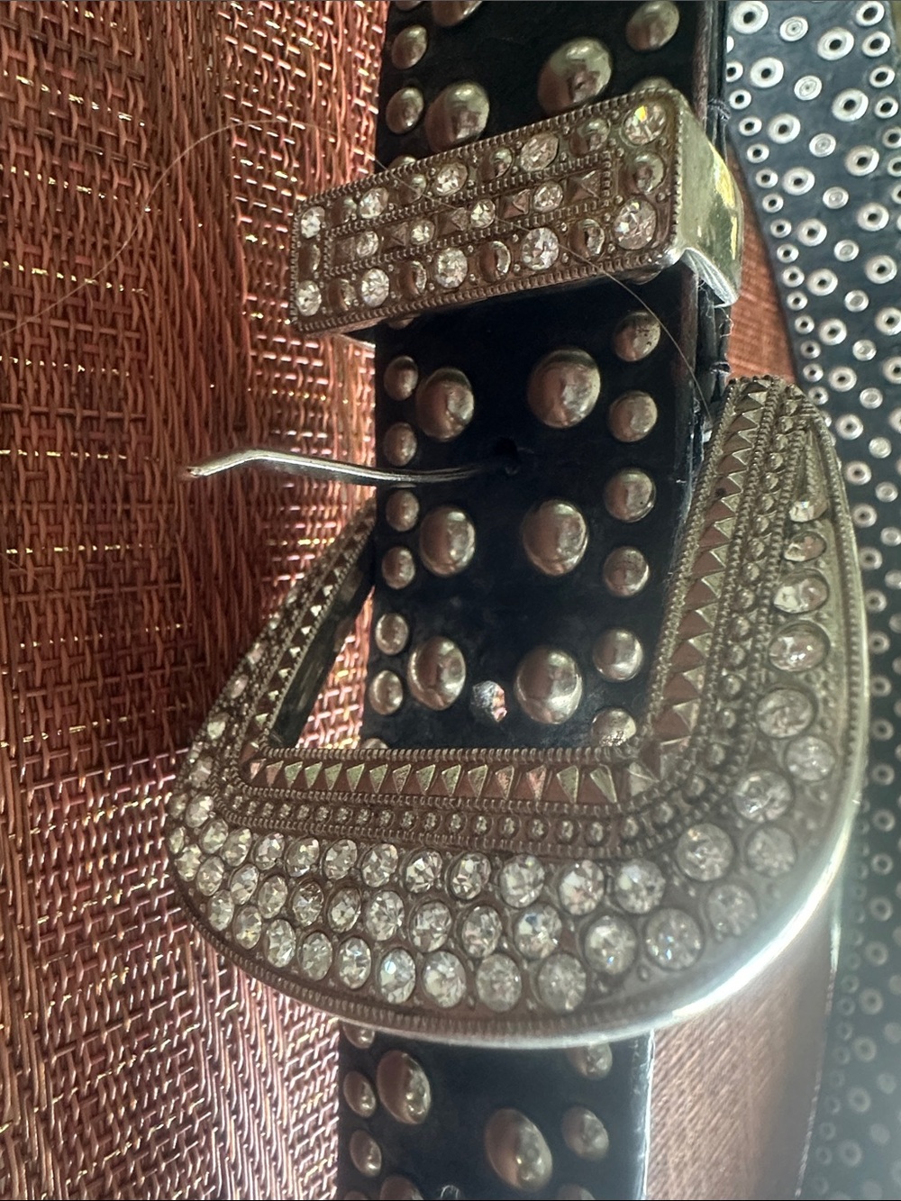 Rhinestone Studded Western Belt - Black